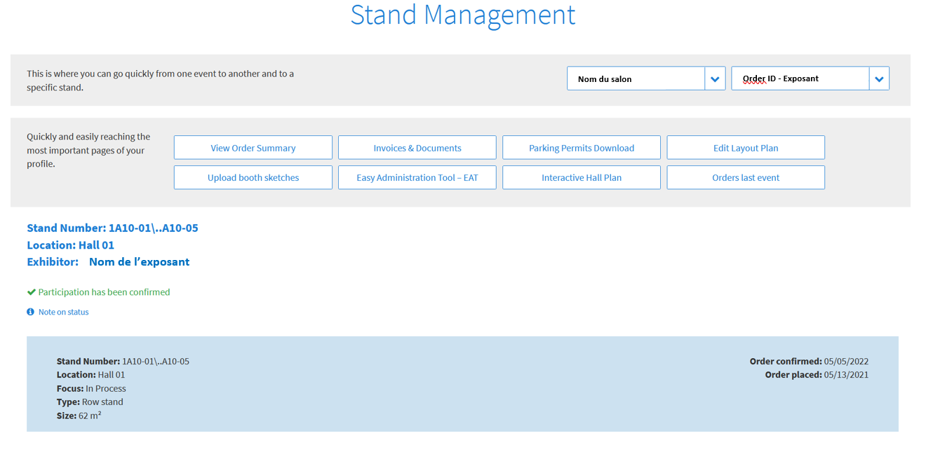 My Account - Stand Management